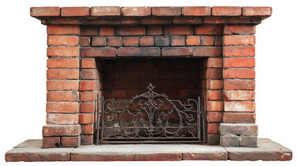old brick fireplace with window