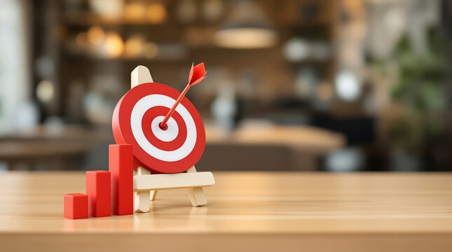 Achieve goals and objectives: target with arrow and growth chart for business success