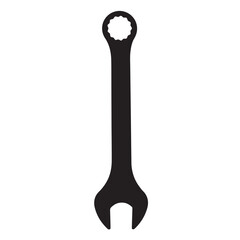 black and white silhouette of vector open-end wrench on white background
