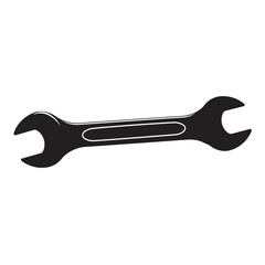 black and white silhouette of vector open-end wrench on white background