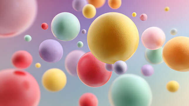 Abstract composition of floating speech bubbles against a soft pastel gradient background.