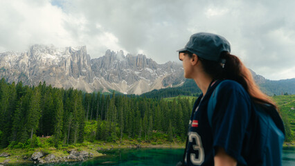 girl watching views in the mountains