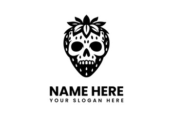 A Skull Strawberry Logo Design in Black and White.