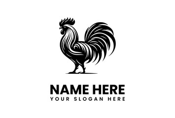 Fototapeta premium Bold Black Rooster Logo with Detailed Feather and Crest Design 1.