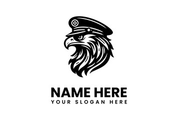 Eagle Head Wearing a Military Cap Bold Black and White Logo.