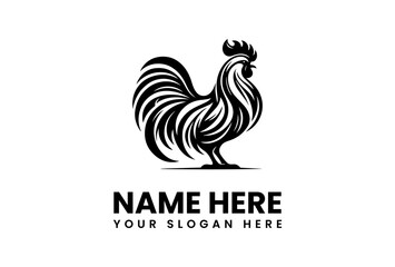 Fototapeta premium Elegant Black Rooster Logo with Detailed Feather and Crest Design.