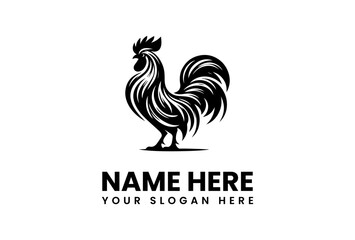 Fototapeta premium Elegant Black Rooster Logo with Detailed Feather Design and Bold Typography.