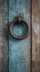 Aged door handle on weathered wood