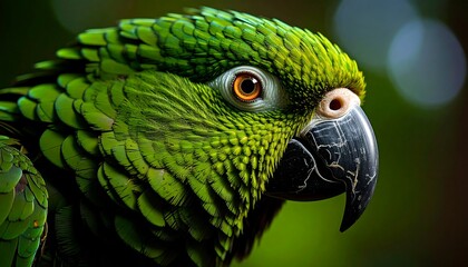 Obraz premium Close-up portrait of a vibrant green parrot