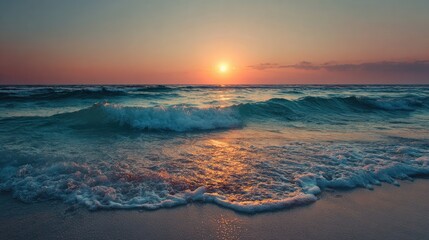 Fototapeta premium Golden sunset over tranquil ocean waves