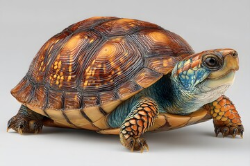 Obraz premium Close-up of a turtle showing textured shell on white background, perfect for learning.