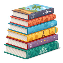 Realistic stack of books with colorful covers on transparent background for school posters, education campaigns, library branding and learning projects
