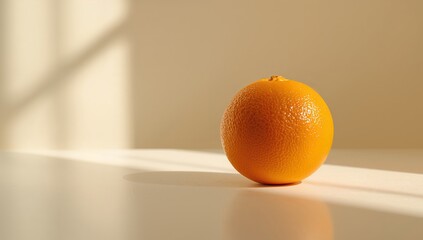 Still Life with Orange. A Single Fruit Bathed in Soft, Natural Light and Warm Shadows.