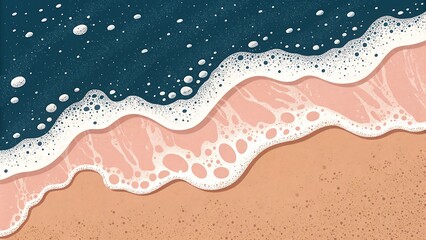 Serene Coastal Illustration Ocean Waves Gently Kissing the Sandy Shore