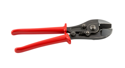 Red/Black wire stripper tool. Features construction, repair, electricity, or home improvement concepts.