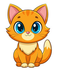 Adorable Cartoon Orange Kitten with Blue Eyes – Vector Style Illustration on White Background