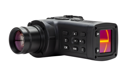 Black thermal vision scope showcases detailed, matte texture. Perfect for product photography, scientific research, security posters.