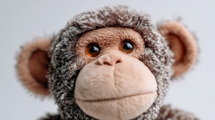Obraz premium Adorable Plush Monkey Toy Against a Neutral Background