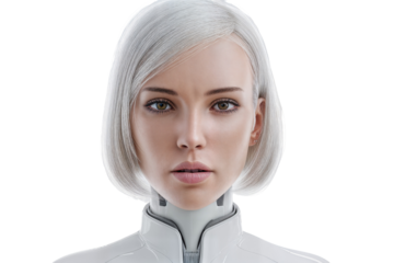 Futuristic humanoid robot with artificial intelligence and advanced technology concept portrait image on transparent background