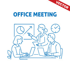 Professional Office Meeting with Group Members and Graph Discussions - Outline Graphic Illustration