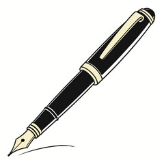 Classic black and gold fountain pen elegantly writing a curved line on a white background
