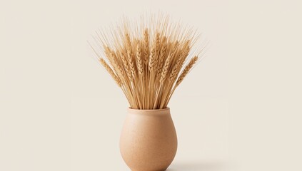 Still Life. Golden Wheat Stalks in an Earthy Clay Vase, Elegantly Composed.