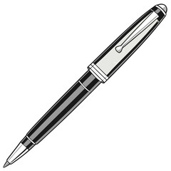 Elegant black and silver fountain pen with a shiny clip and white background