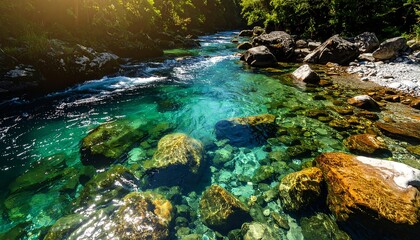 Crystal-clear river flowing through rocks