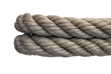 Thick strong braided rope coil isolated on transparent background with unique texture pattern