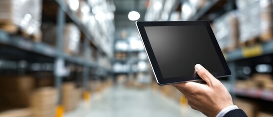 The Tablet in a Modern Warehouse Setting Demonstrating Inventory Management