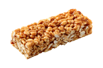 Close-up shot of a delicious looking granola bar isolated against transparent background