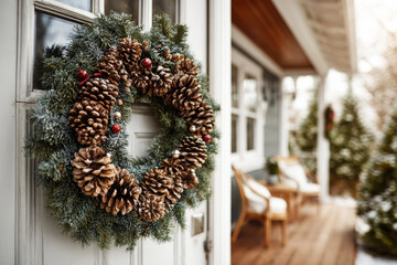 charming american home adorned with twinkling garlands and lush wreaths on porch creating inviting winter ambience
