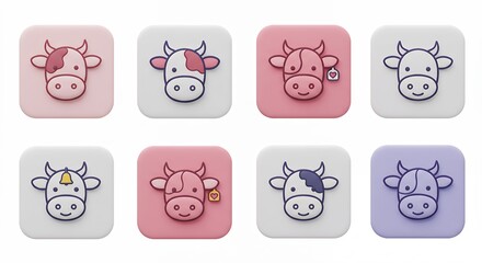 Obraz premium Cartoon cow faces design collection