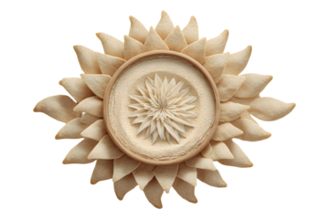 Abstract beige flower with concentric circles and textured petals on black