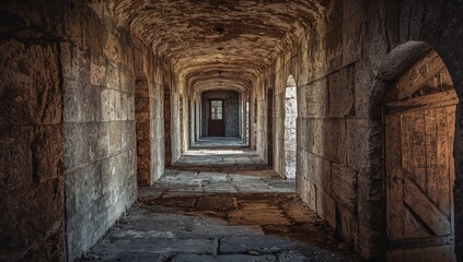 Obraz premium Stone Passage, Doorway Ahead. An Exploration of Arches, Light and Textural Gradients.