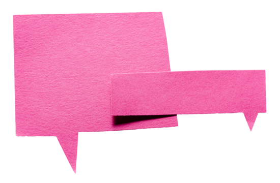 Pink cut out paper speech bubbles with copy space for text on transparent png background conversation discussion design element
