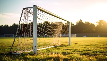 Fototapeta premium Soccer Goal at Sunset, Field, Grass
