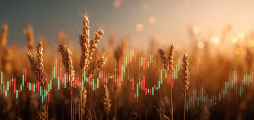 The golden wheat field juxtaposed with financial trading data visualizations.