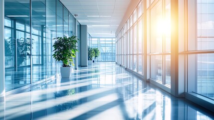 Modern corridor inside a bright modern office building