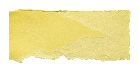 Isolated cut out torn piece of blank yellow paper note cardboard with rough texture edges and copy space for text, transparent png background design element
