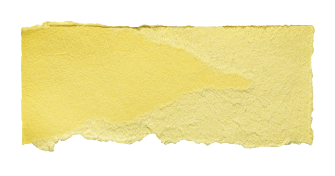 Isolated cut out torn piece of blank yellow paper note cardboard with rough texture edges and copy space for text, transparent png background design element
