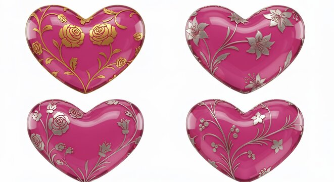 Pink hearts with floral designs