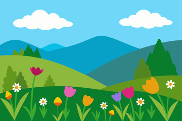 summer landscape with mountains and blue sky