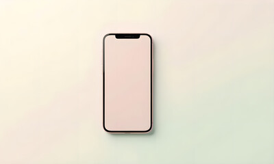 Rose Gold Smartphone with Blank Screen on Pale Gradient Background, Flat Lay
