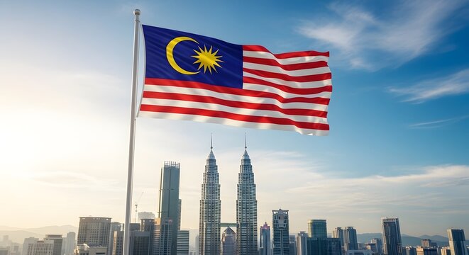 Waving Malaysia Flag with Petronas Twin Towers Skyline