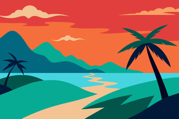 Fototapeta premium vector illustration of a tropical beach