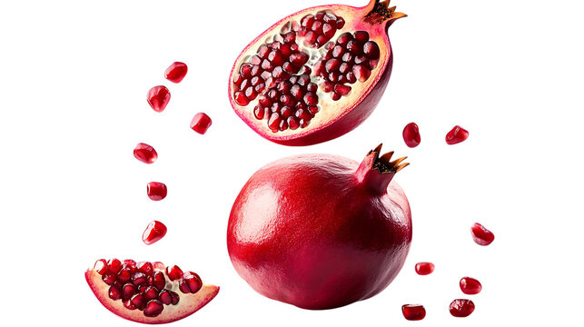 Pomegranate stack with half slice falling and floting png