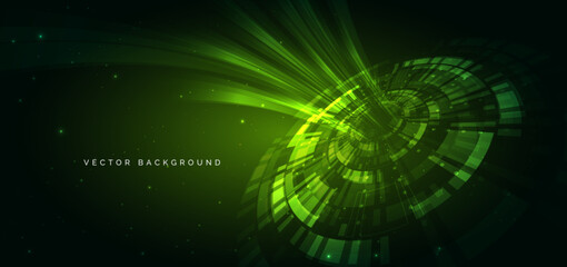 Technology futuristic green hi tech cyber element on dark green background.