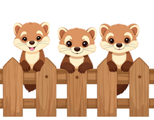  Cartoon-Style Baby Martens Balancing on Wooden Fence, Whimsical Expressions, Isolated PNG