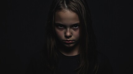 Light and Shadow Portrait, Contemplative Atmosphere, Child Emotion Close - up (for Emotional Expression, Humanistic Art, Psychological Theme Material)